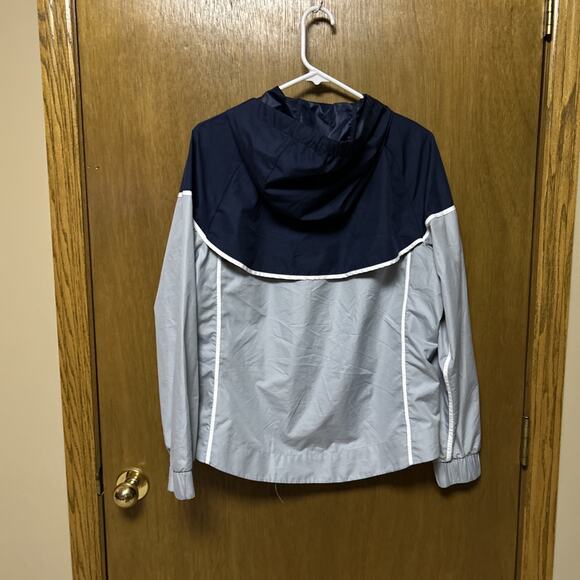 Nike size M women’s Jacket Windrunner Hooded Vented Running Golf Navy Gray B25 - Picture 5 of 12